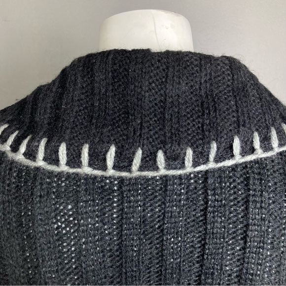 Sioni cardigan sweater medium patchwork collared black grey embroidered artsy - Picture 13 of 16